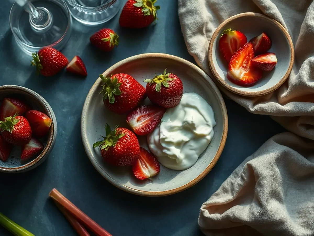 Fraises et rhubarbe avec crème légère