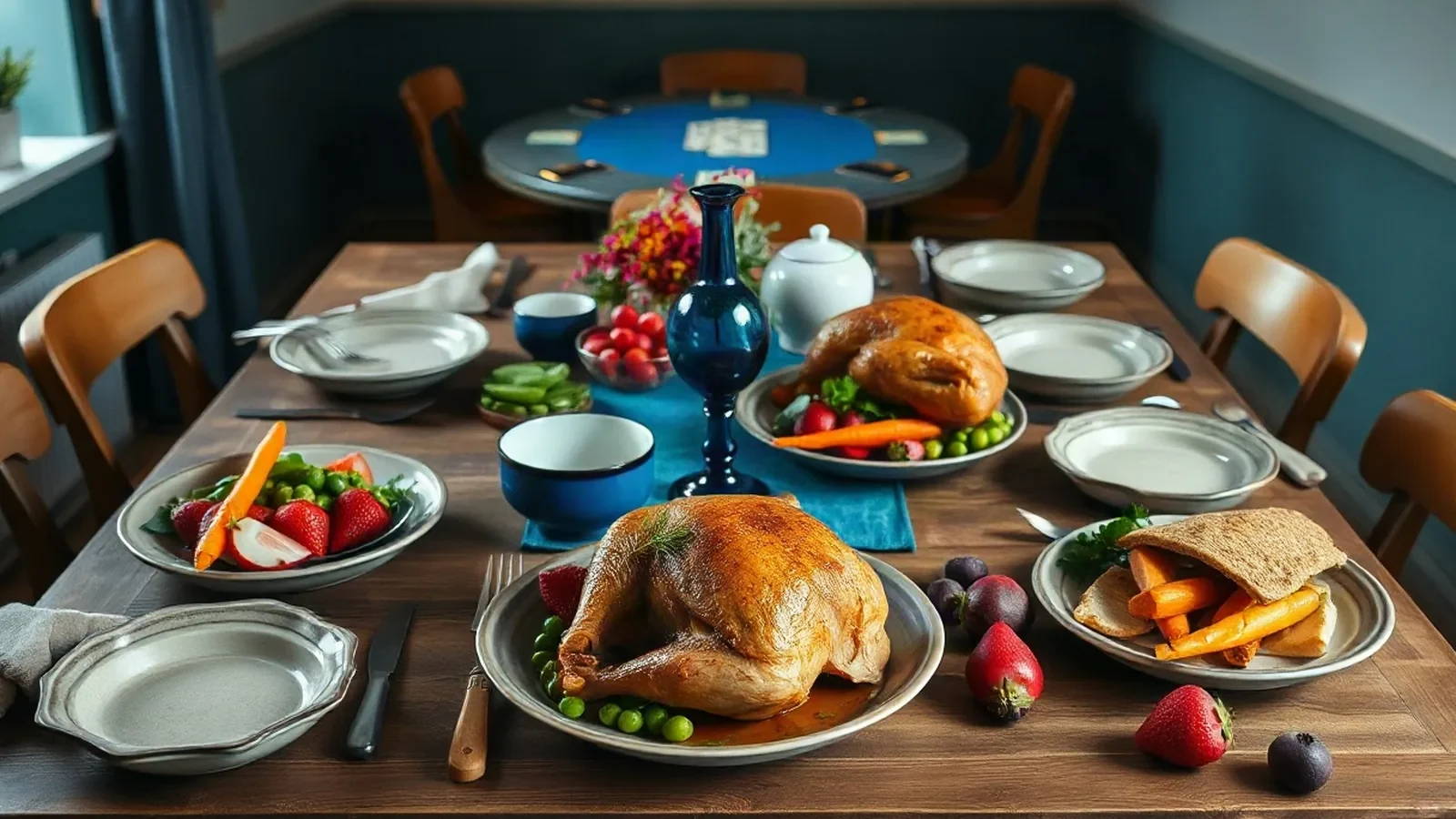 Illustration d’une table de saison avec une discrète ambiance de poker
