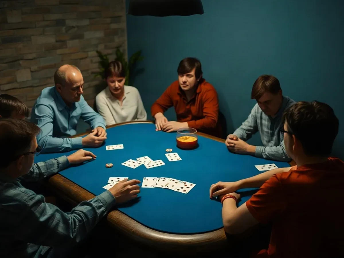 Adultes réunis autour d’une scène sociale de poker